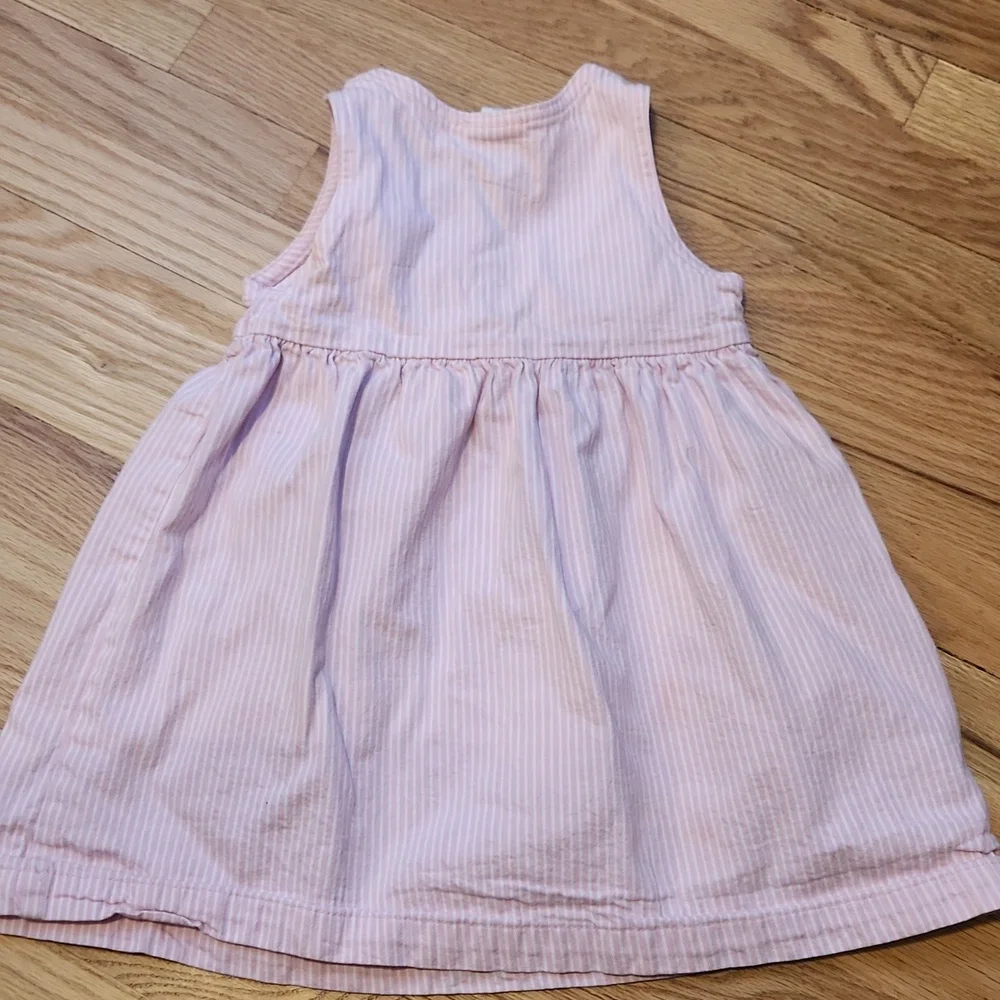 OshKosh B'gosh Light Pink White Striped Denim 100% Cotton 3T Dress Vintage